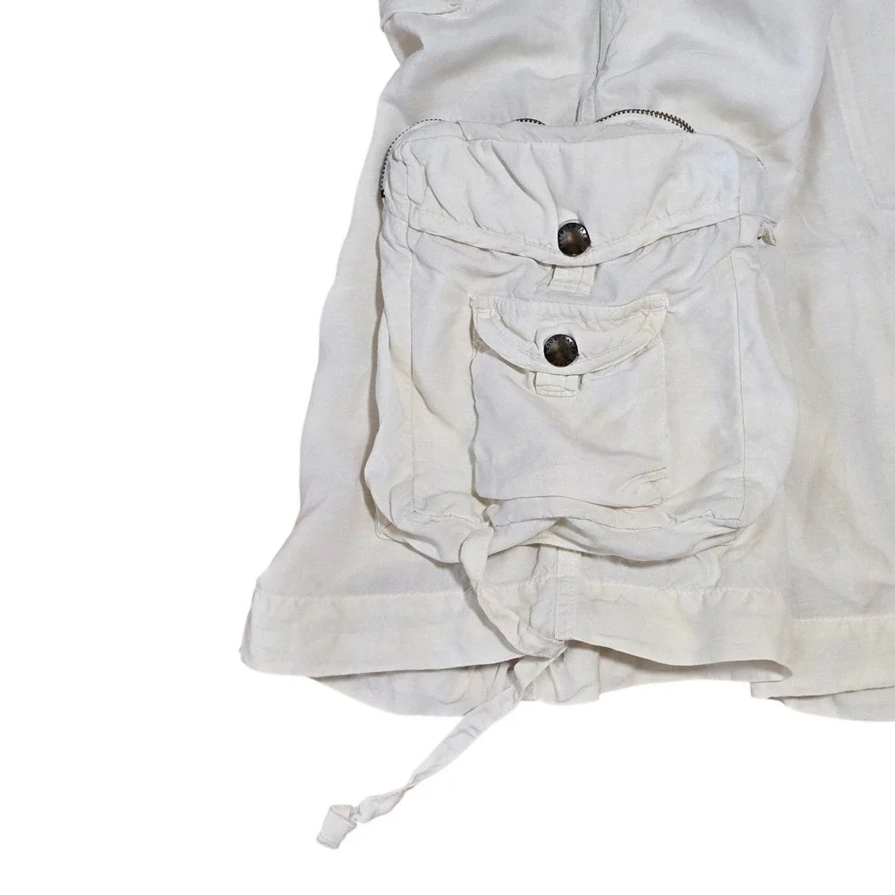 VTG Polo Ralph Lauren Linen Silk Parachute Utility Cargo Shorts Men's 36 Cream
